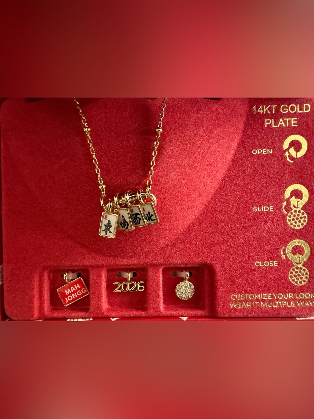 Gold Mahjong Tile Pendant Necklace in 14k Gold Plated
